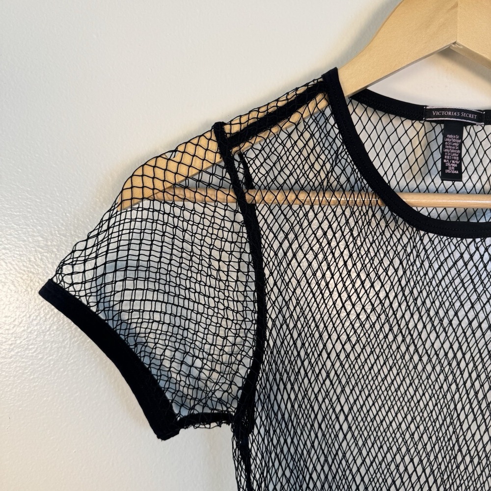 Victorias Secret Fishnet Shirt Swim Women's M/L Black Mesh Net Sheer Top - Picture 5 of 8